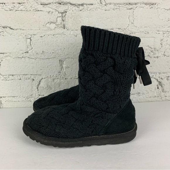 Ugg Isla Black Boot Knit Boots Back Tie Lace Size 8 - Picture 5 of 13